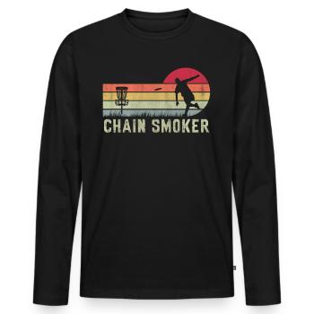 Retro Sunset Chain Smoker Disc Golf - Men's Premium Organic Long Sleeve Shirt - black - Front - Nico (187cm)