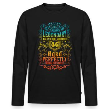 Vintage Légendaire - Vieilli parfaitement 46ème anniversaire - T-shirt manches longues Premium bio Homme - noir - Devant - Nico (187cm)
