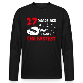 Il y a 27 ans, j’étais le 27e anniversaire le plus rapide - T-shirt manches longues Premium bio Homme - noir - Devant - Nico (187cm)