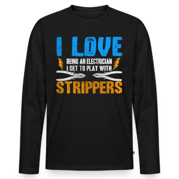 J’aime les strip-teaseuses drôles d’électricien - T-shirt manches longues Premium bio Homme - noir - Devant - Nico (187cm)