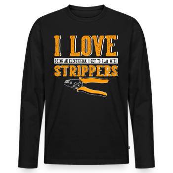 J’aime les strip-teaseuses drôles d’électricien - T-shirt manches longues Premium bio Homme - noir - Devant - Nico (187cm)