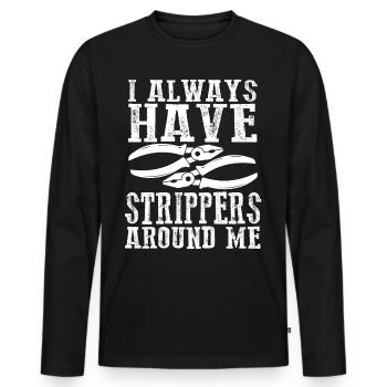 J’ai toujours des strip-teaseuses autour de moi électricien - T-shirt manches longues Premium bio Homme - noir - Devant - Nico (187cm)