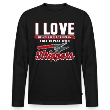 J’aime les strip-teaseuses drôles d’électricien - T-shirt manches longues Premium bio Homme - noir - Devant - Nico (187cm)