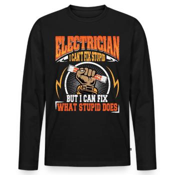 Je ne peux pas réparer Stupid Electrician - T-shirt manches longues Premium bio Homme - noir - Devant - Nico (187cm)