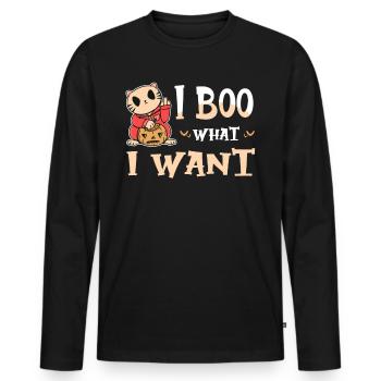 I Boo what i want Cat Funny Halloween Costume - Men's Premium Organic Long Sleeve Shirt - black - Front - Nico (187cm)