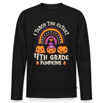 Halloween I Teach The Cutest 4th Grade Pumpkins - Men's Premium Organic Long Sleeve Shirt - black - Front - Nico (187cm)