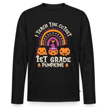Halloween I Teach The Cutest 1st Grade Pumpkins - Men's Premium Organic Long Sleeve Shirt - black - Front - Nico (187cm)