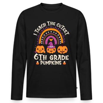 Halloween J’enseigne les citrouilles les plus mignonnes de 6e année - T-shirt manches longues Premium bio Homme - noir - Devant - Nico (187cm)