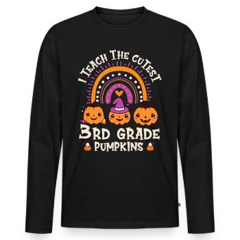 Halloween I Teach The Cutest 3rd Grade Pumpkins - Men's Premium Organic Long Sleeve Shirt - black - Front - Nico (187cm)
