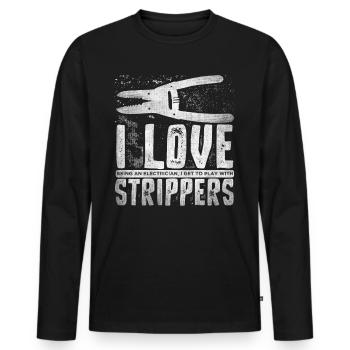 J’aime les strip-teaseuses drôles d’électricien - T-shirt manches longues Premium bio Homme - noir - Devant - Nico (187cm)