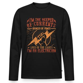 Im The Keeper Of Current Elektriker - Männer Premium Bio Langarmshirt - Schwarz - Vorne - Nico (187cm)