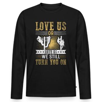 Nous vous allumons toujours électricien - T-shirt manches longues Premium bio Homme - noir - Devant - Nico (187cm)