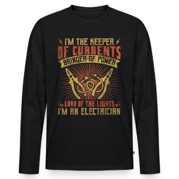 Im The Keeper Of Current Elektriker - Männer Premium Bio Langarmshirt - Schwarz - Vorne - Nico (187cm)