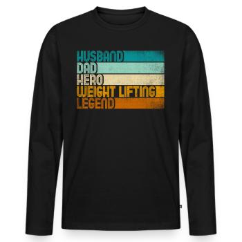 Retro Husband Dad Hero Weight Lifting Legend - Männer Premium Bio Langarmshirt - Schwarz - Vorne - Nico (187cm)