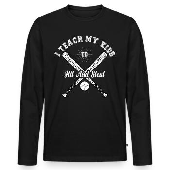 I Teach My Kids To Hit And Steal Softball Papa - Men's Premium Organic Long Sleeve Shirt - black - Front - Nico (187cm)
