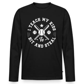 I Teach My Kids To Hit And Steal Softball Papa - Men's Premium Organic Long Sleeve Shirt - black - Front - Nico (187cm)