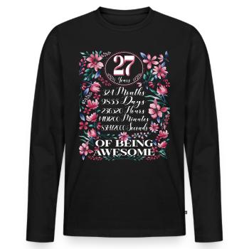 27 Years, Months Florales Frauen 27. Geburtstags - Männer Premium Bio Langarmshirt - Schwarz - Vorne - Nico (187cm)