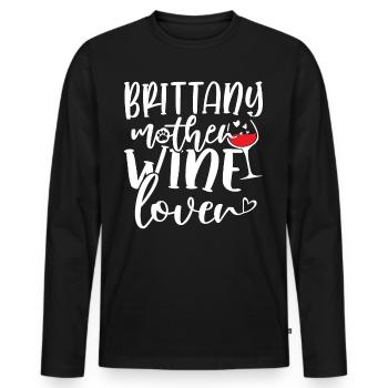 Wine Lover BRITTANY Mother - Männer Premium Bio Langarmshirt - Schwarz - Vorne - Nico (187cm)