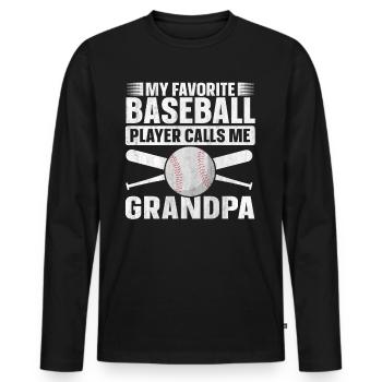 Mon joueur de baseball préféré m’appelle grand-père - T-shirt manches longues Premium bio Homme - noir - Devant - Nico (187cm)