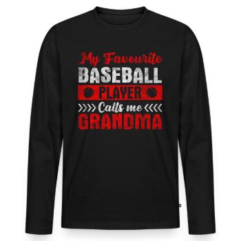 Mon joueur de baseball préféré m’appelle grand-mère - T-shirt manches longues Premium bio Homme - noir - Devant - Nico (187cm)