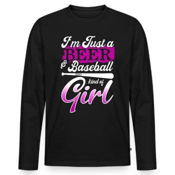 Je suis juste une bière et une fille de baseball - T-shirt manches longues Premium bio Homme - noir - Devant - Nico (187cm)