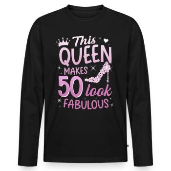 This Queen makes 50 look Fabulous 50th birthday - Men's Premium Organic Long Sleeve Shirt - black - Front - Nico (187cm)