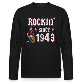 Rockin Since 1943 Rockmusik Fan 79. Geburtstag - Männer Premium Bio Langarmshirt - Schwarz - Vorne - Nico (187cm)