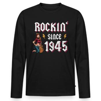 Rockin depuis 1945 Fan de musique rock 77e anniversaire - T-shirt manches longues Premium bio Homme - noir - Devant - Nico (187cm)