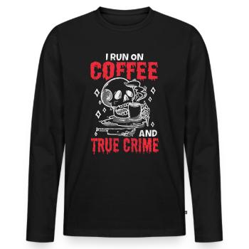 Je cours sur le café et le vrai crime - T-shirt manches longues Premium bio Homme - noir - Devant - Nico (187cm)