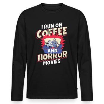 Je cours sur le café et le vrai crime - T-shirt manches longues Premium bio Homme - noir - Devant - Nico (187cm)