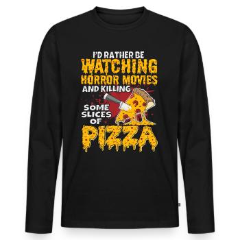 Amateur de pizza Je préfère regarder des films d’horreur - T-shirt manches longues Premium bio Homme - noir - Devant - Nico (187cm)