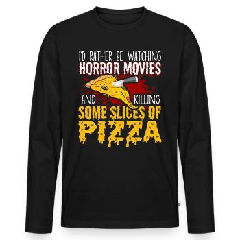 Amateur de pizza Je préfère regarder des films d’horreur - T-shirt manches longues Premium bio Homme - noir - Devant - Nico (187cm)