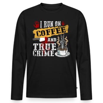 Je cours avec du café et un vrai crime - T-shirt manches longues Premium bio Homme - noir - Devant - Nico (187cm)