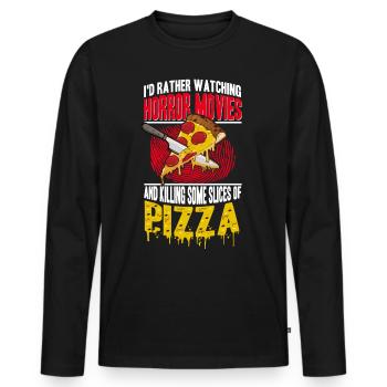 Amateur de pizza Je préfère regarder des films d’horreur - T-shirt manches longues Premium bio Homme - noir - Devant - Nico (187cm)