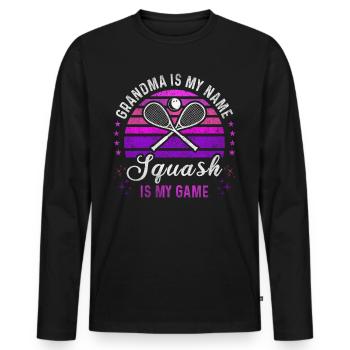 Squash Grandma Retro Sunset Squash Player - Men's Premium Organic Long Sleeve Shirt - black - Front - Nico (187cm)
