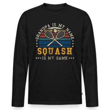 Squash Grandpa Retro Sunset Squash Player - Men's Premium Organic Long Sleeve Shirt - black - Front - Nico (187cm)