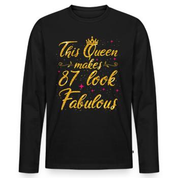 Cette reine fait 87 look Fabuleux 87e anniversaire - T-shirt manches longues Premium bio Homme - noir - Devant - Nico (187cm)
