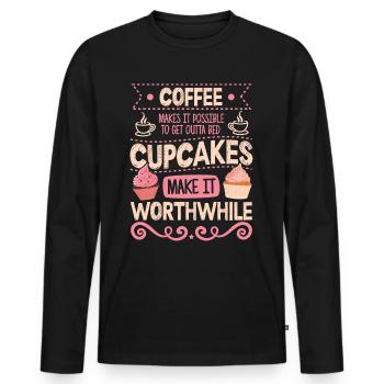 Les cupcakes en valent la peine Café et cupcake drôles - T-shirt manches longues Premium bio Homme - noir - Devant - Nico (187cm)