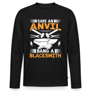 Save An Anvil - Bang A Blacksmith drôle de forgeron - T-shirt manches longues Premium bio Homme - noir - Devant - Nico (187cm)