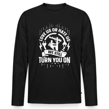 Nous vous allumons toujours électricien - T-shirt manches longues Premium bio Homme - noir - Devant - Nico (187cm)