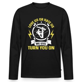 Nous vous allumons toujours électricien - T-shirt manches longues Premium bio Homme - noir - Devant - Nico (187cm)