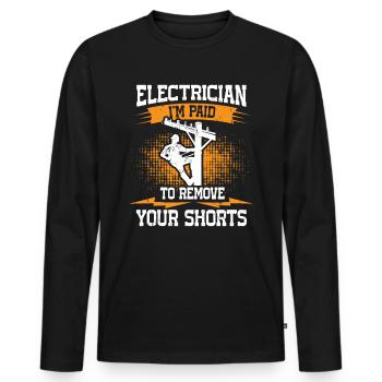 Nous vous allumons toujours électricien - T-shirt manches longues Premium bio Homme - noir - Devant - Nico (187cm)