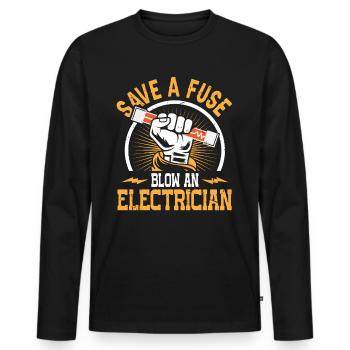 Nous vous allumons toujours électricien - T-shirt manches longues Premium bio Homme - noir - Devant - Nico (187cm)