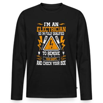 Nous vous allumons toujours électricien - T-shirt manches longues Premium bio Homme - noir - Devant - Nico (187cm)