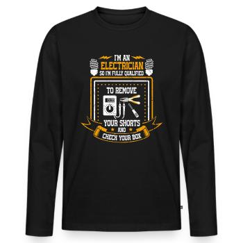 Nous vous allumons toujours électricien - T-shirt manches longues Premium bio Homme - noir - Devant - Nico (187cm)