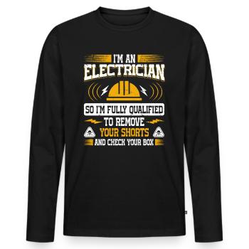 Nous vous allumons toujours électricien - T-shirt manches longues Premium bio Homme - noir - Devant - Nico (187cm)