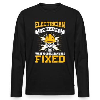 Nous vous allumons toujours électricien - T-shirt manches longues Premium bio Homme - noir - Devant - Nico (187cm)