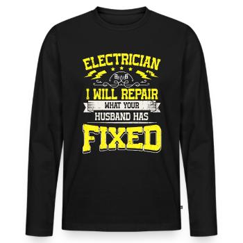 Nous vous allumons toujours électricien - T-shirt manches longues Premium bio Homme - noir - Devant - Nico (187cm)