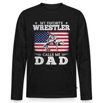 Mon lutteur préféré m’appelle papa drapeau américain - T-shirt manches longues Premium bio Homme - noir - Devant - Nico (187cm)