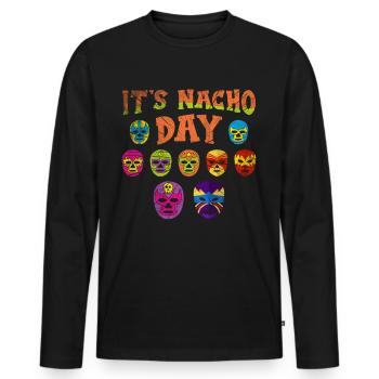 Luchador Masks It's Nacho Day - Men's Premium Organic Long Sleeve Shirt - black - Front - Nico (187cm)